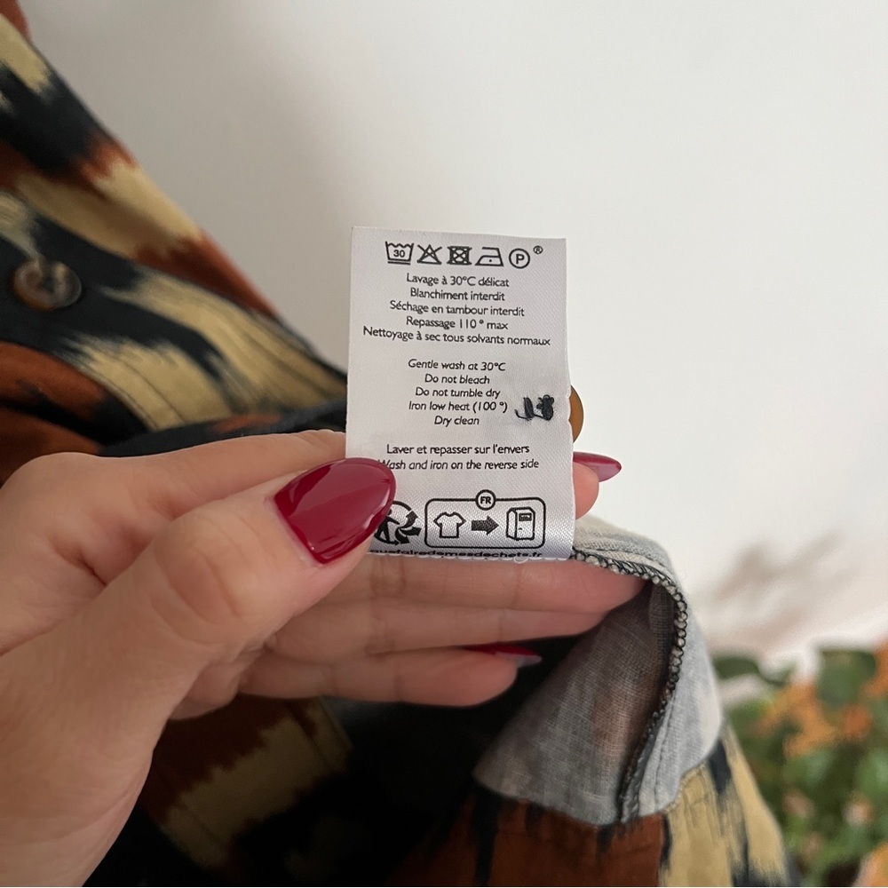 Sézane Caterina Cotton Linen Midi Shirt Dress Abstract Print US 4​ - Picture 7 of 8